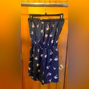 Blue with feathers strapless romper